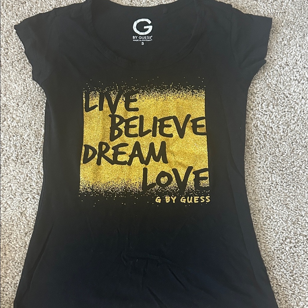 G by Guess Black Tee with Gold Graphic
